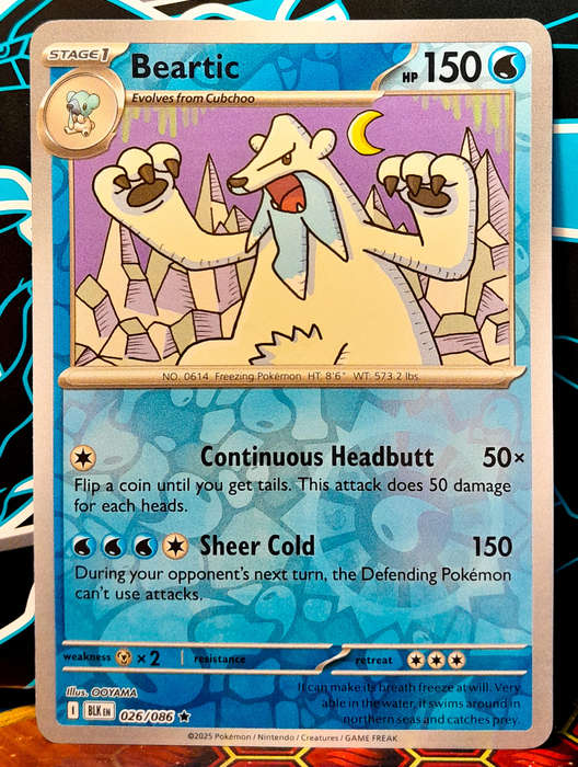 Pokemon Cards - Beartic 026/086 - Reverse Holofoil - Black Bolt - NM