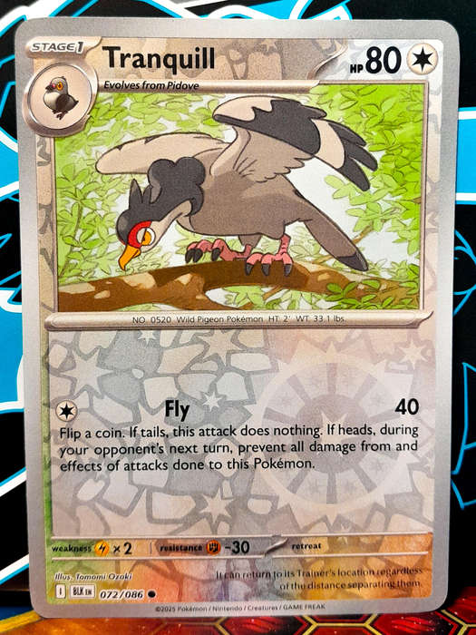 Pokemon Cards - Tranquill 072/086 - Reverse Holofoil - Black Bolt - NM