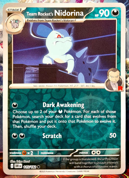 Pokemon Card - Team Rocket's Nidorina 115/182 - Reverse Foil - Destined Rivals - NM