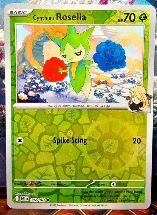 Pokemon Card - Cynthia's Roselia 007/182 - Reverse Holofoil - Destined Rivals - NM