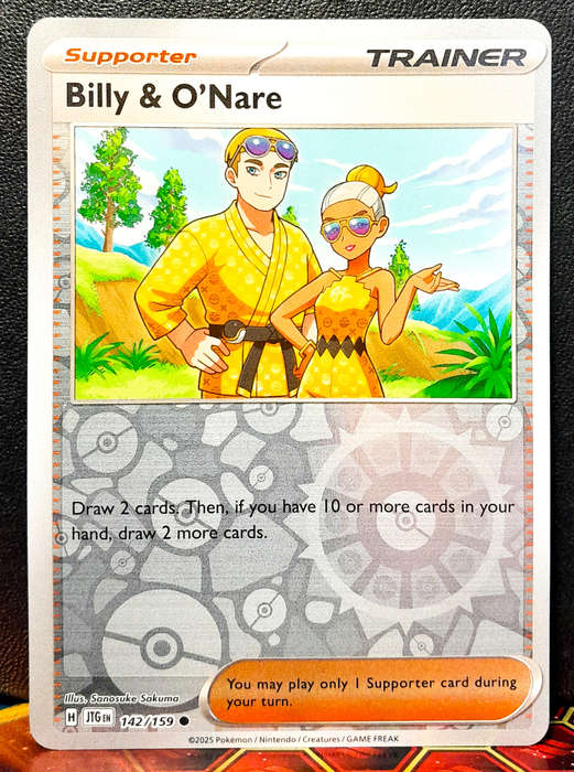 Pokemon Card - Billy & O'Nare 142/159 - Reverse Holofoil- Journey Together - NM