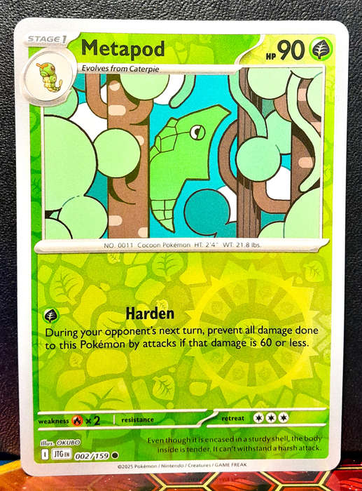 Pokemon Card - Metapod 002/159 - Reverse Holofoil- Journey Together - NM