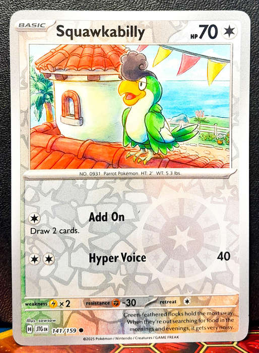 Pokemon Card - Squawkabilly 141/159 - Reverse Holofoil- Journey Together - NM