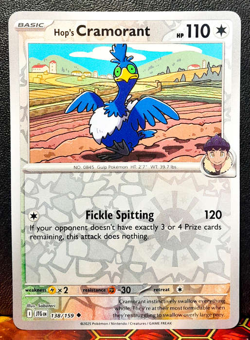 Pokemon Card - Hop's Cramorant 138/159 - Reverse Holofoil- Journey Together - NM