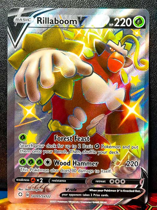 Pokemon Card - Rillaboom V SV105/SV122 - Shiny Vault Holofoil - Shining Fates NM