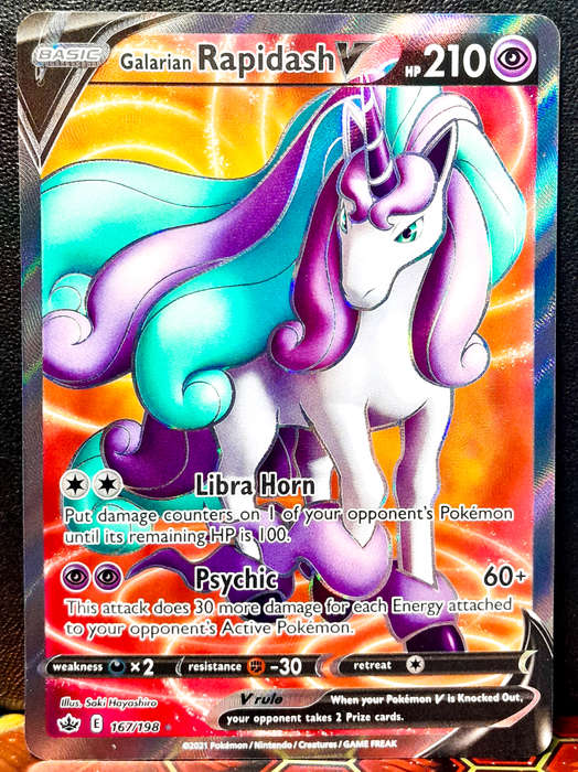 Pokemon Card - Galaraian Rapidash V 167/198 - Textured Full Art RARE - Chilling Reign NM