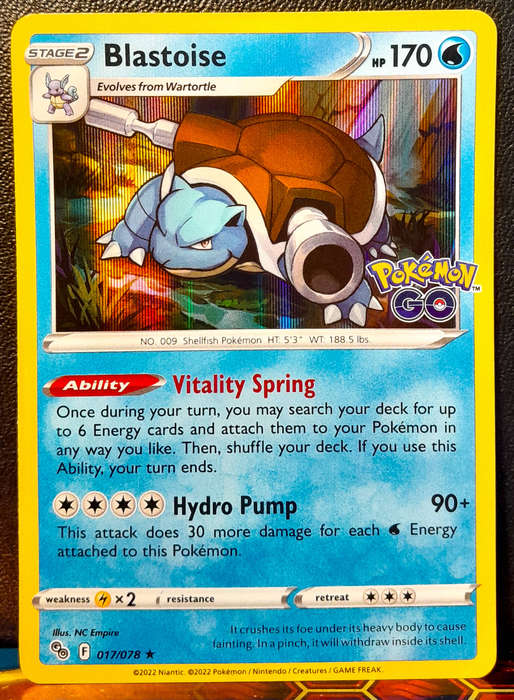 Pokemon Cards - Blastoise 017/078 - Holofoil RARE - Pokemon Go - NM