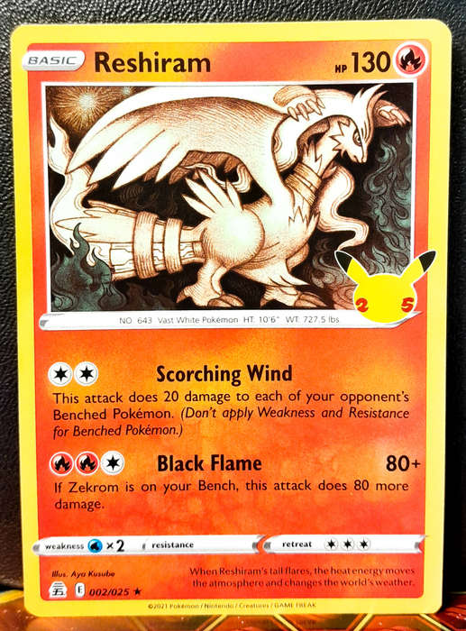 Pokemon Card - Reshiram 002/025 - Holofoil Rare - Celebrations 25th Anniversary NM