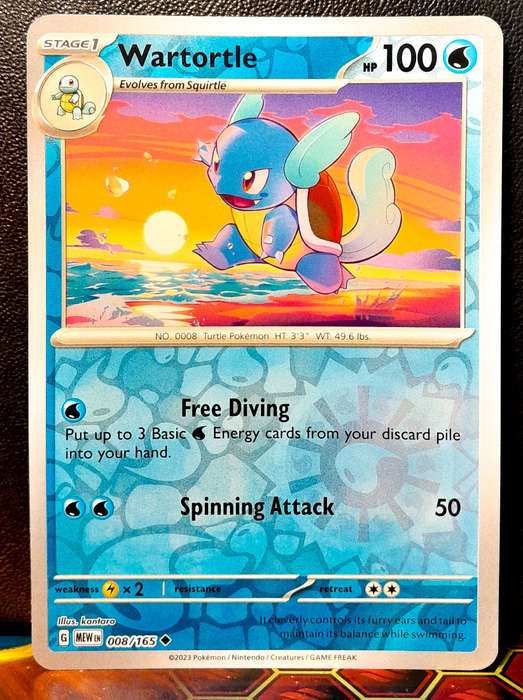 Pokemon Card - Wartortle 008/165 - Reverse Holofoil - Pokemon 151 - NM