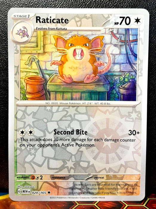 Pokemon Card - Raticate 020/165 - Reverse Holofoil - Pokemon 151 - NM