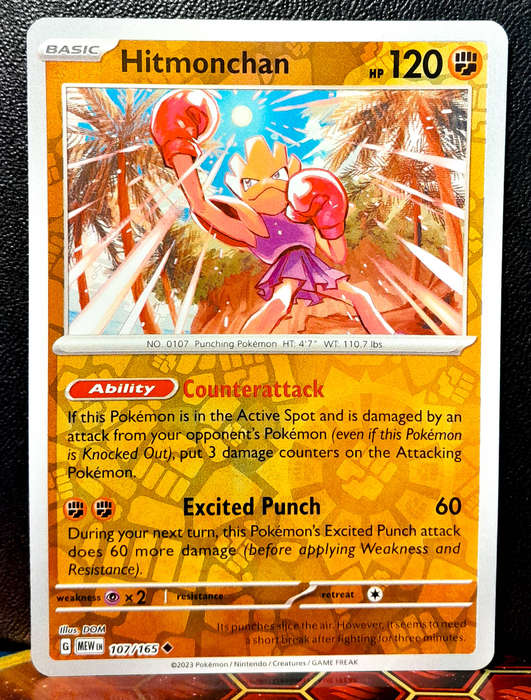 Pokemon Card - Hitmonchan 107/165 - Reverse Holofoil - Pokemon 151 - NM