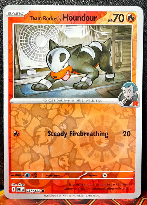Pokemon Card - Team Rocket's Houndour 037/182 - Reverse Holo FOIL - Destined Rivals - NM