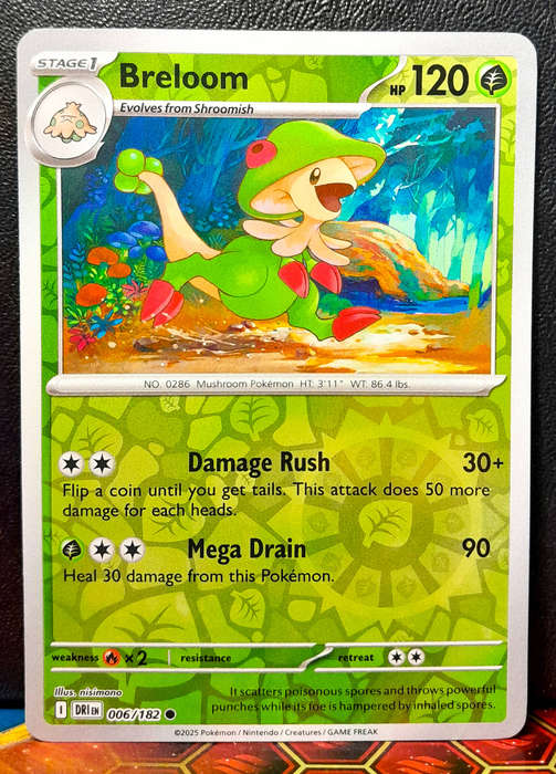 Pokemon Card - Breloom 006/182 - Reverse Holo FOIL - Destined Rivals - NM