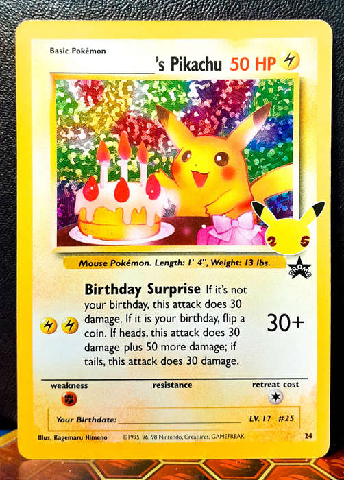 Pokemon Card - Birthday Pikachu #24 - Holofoil - Celebrations 25th Anniversary - NM