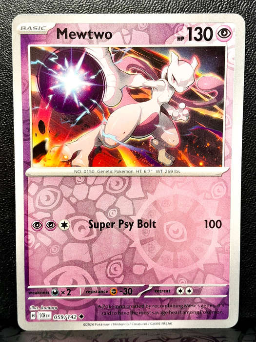Pokemon Card - MewTwo 059/142 - Reverse Holofoil Rare - Stellar Crown NM