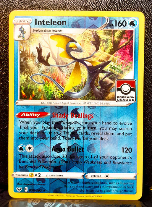 Pokemon Card - Inteleon 058/202 - Pokemon League STAMPED - Holofoil RARE - SWSH Base Set NM