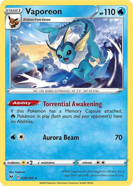 Pokemon Cards - Vaporeon 033/185 - RARE - Vivid Voltage