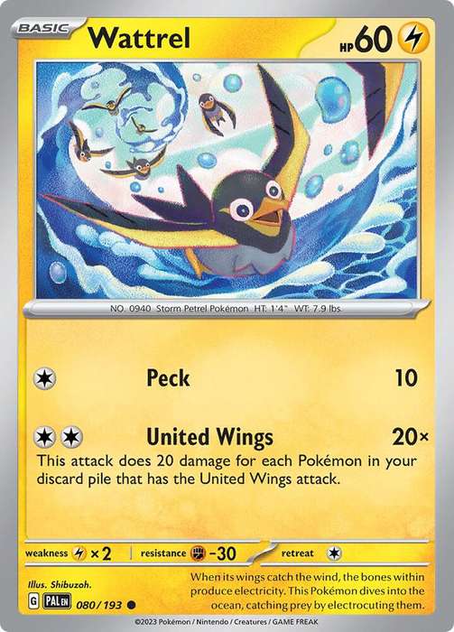 Pokemon Card - Wattrel 080/193 - Common - Paldea Evolved NM