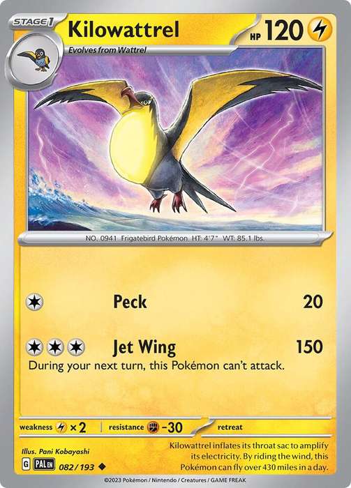Pokemon Card - Kilowattrel 082/193 - Uncommon - Paldea Evolved NM