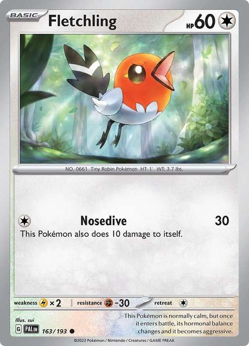 Pokemon Card - Fletchling 163/193 - Common - Paldea Evolved NM