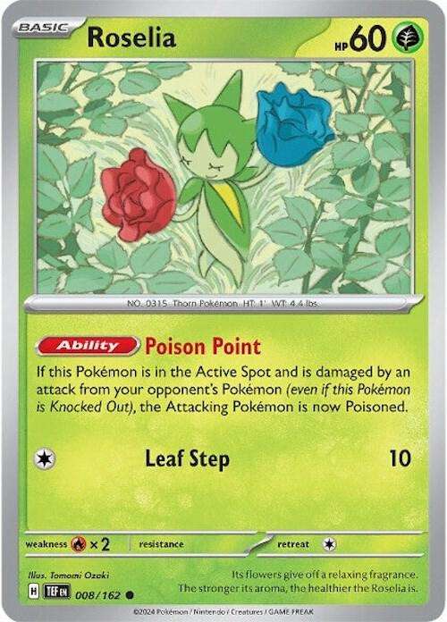 Pokemon Card - Roselia 008/162 - Common - Temporal Forces NM