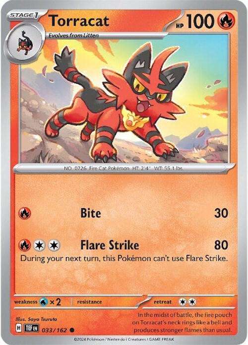 Pokemon Card - Torracat 033/162- Common - Temporal Forces NM