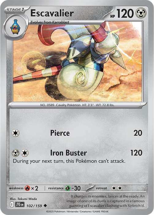 Pokemon Card - Escavalier 102/159 - Uncommon - Journey Together - NM