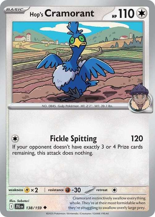 Pokemon Card - Hop's Cramorant 138/159 - Uncommon - Journey Together - NM