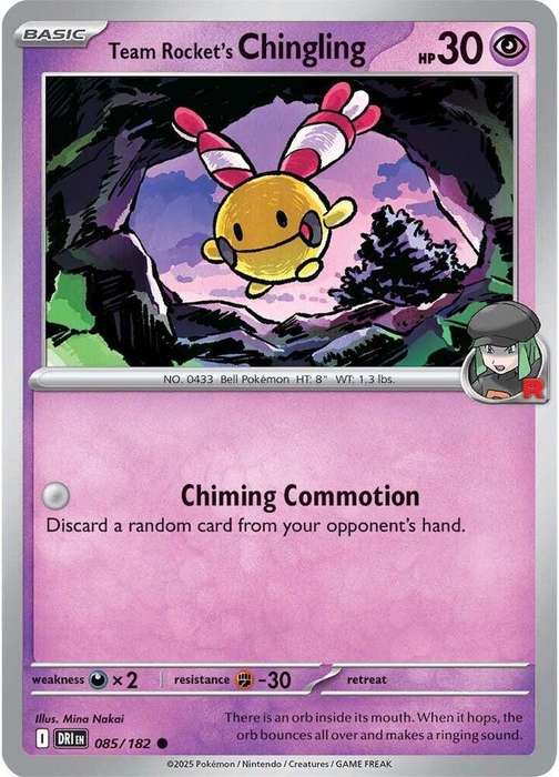 Pokemon Card - Team Rocket's Chingling 085/182 - Common - Destined Rivals - NM