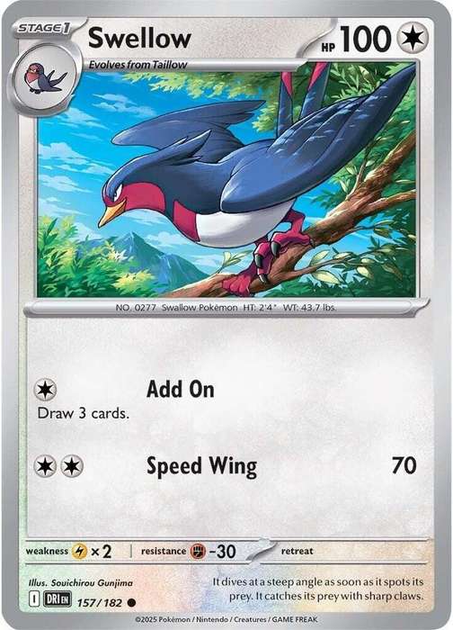 Pokemon Card - Swellow 157/182 - Common - Destined Rivals - NM