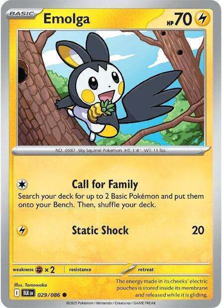 Pokemon Cards - Emolga 029/086 - Common - Black Bolt - NM