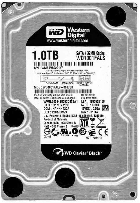 1TB Western Digital 7200 RPM SATA HDD
