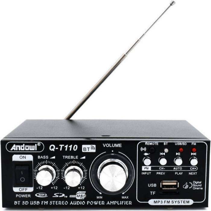 BASS Bluetooth Audio Home Amplifier, Two Channels, USB, SD Radio Speaker with Remote
