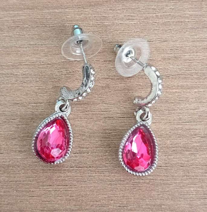 Crystal Flame Pink Water Tear pendant necklace  and earrings fashion jewelry set