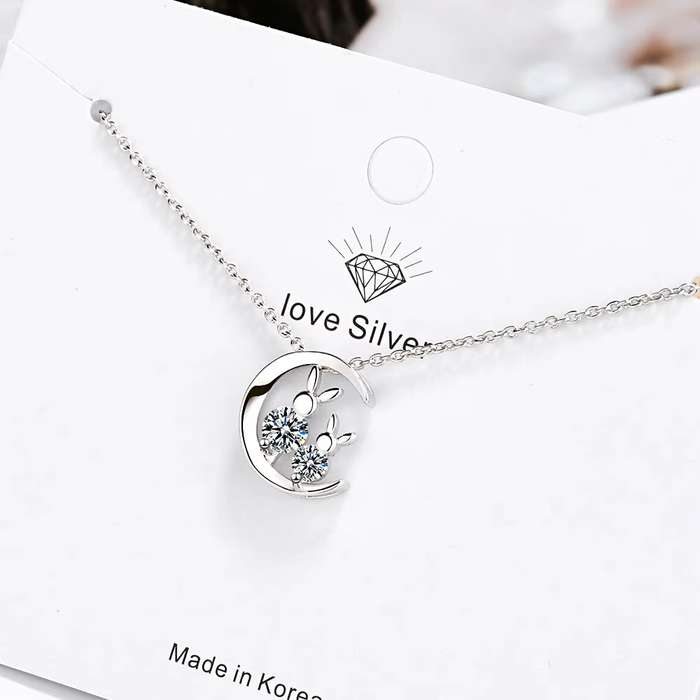 Rabbit Diamond Pendant Necklace   925 Sterling Silver
