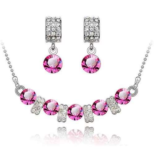 Pink Austrain crystal  Necklace & Earrings Jewelry Set