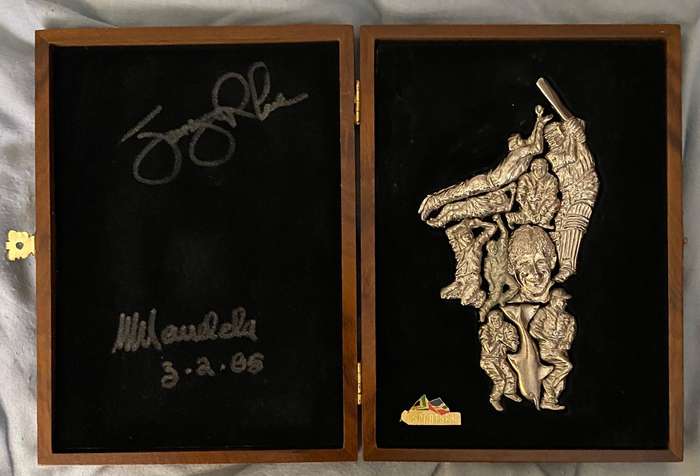 Jonty Rhodes Silver Plated Puzzle - autographed by Jonty and Madiba