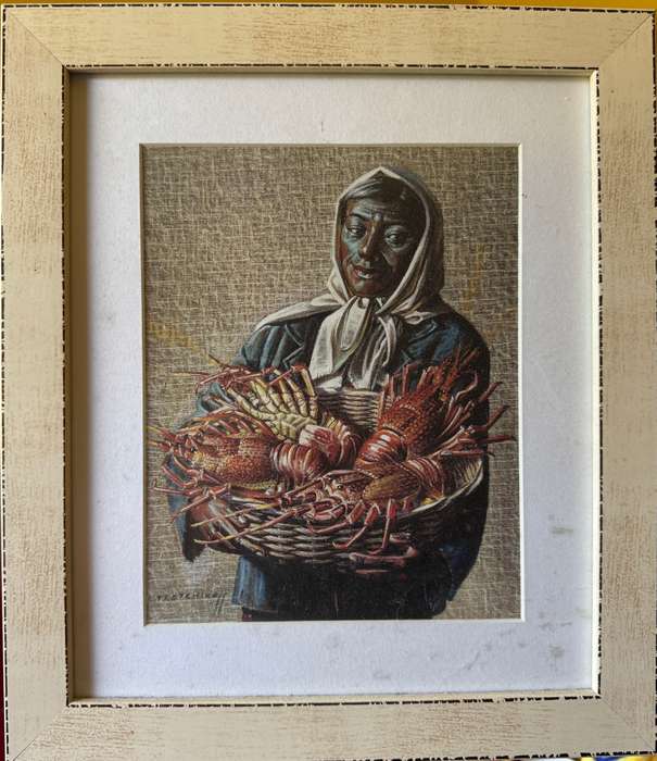 Prints of Tretchikoffs paintings Crayfish sellers x2 and Balinese Girl sold as a collective