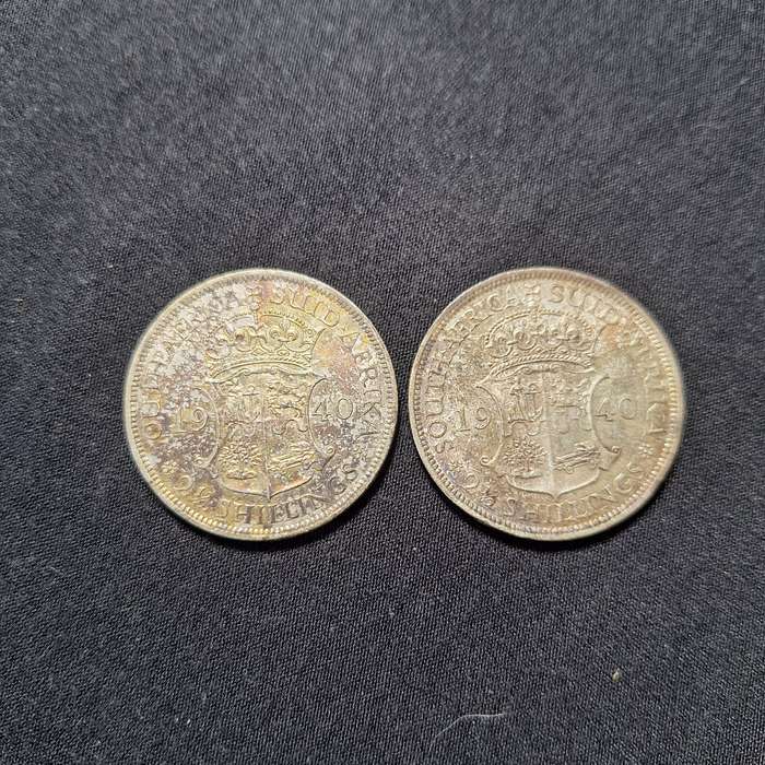 2 x 1940 Good Quality 2 1/2 Shillings Silver South Africa Coins