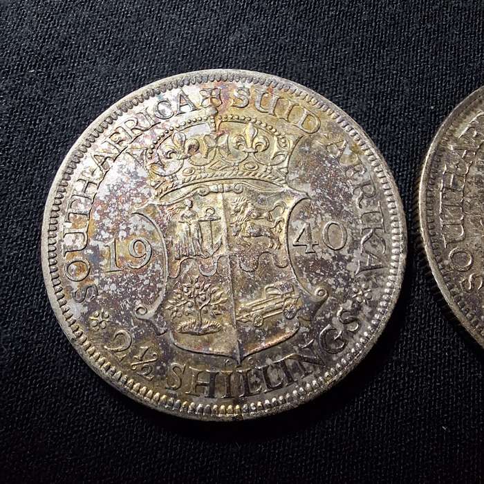 2 x 1940 Good Quality 2 1/2 Shillings Silver South Africa Coins