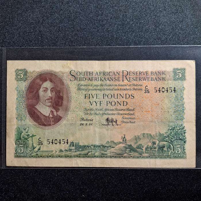 1954 5 Pound MH de Kock South Africa Note