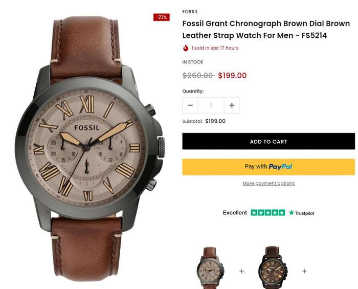 Fossil Men's FS5214 Grant Chronograph Dark Brown Leather Watch
