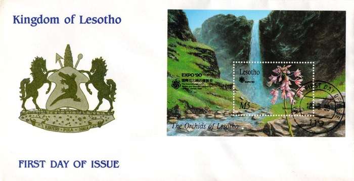 Lesotho - 1990 Garden Expo Orchids MS FDC