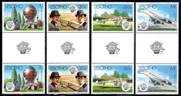 Lesotho - 1983 Bicentenary of Manned Flight Gutter Pairs Set MNH SG 545-548