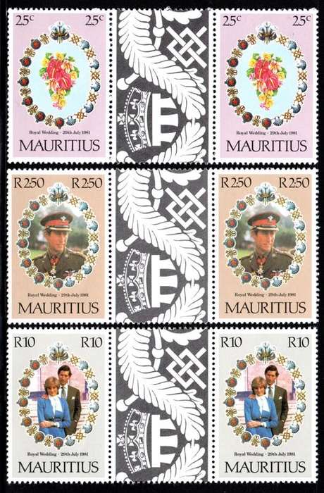 Mauritius - 1981 Royal Wedding Gutter Pairs Set MNH SG 615-617