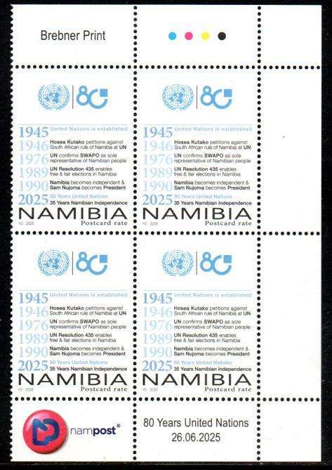 Namibia - 2025 80 Years United Nations Control Block MNH