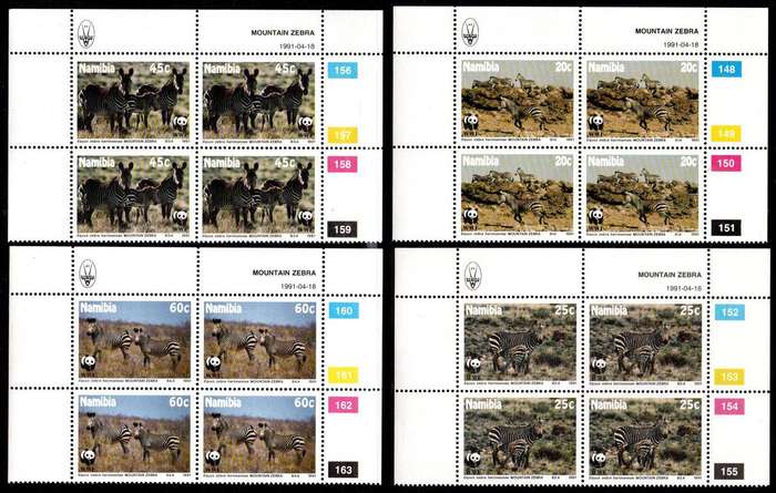 Namibia - 1991 WWF Mountain Zebra Control Block Set MNH SACC 35-38
