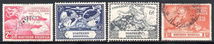 Northern Rhodesia - 1949 75th Anniversary of UPU Set Used SACC 50-53