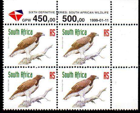 South Africa - 1999 Redrawn 6th Definitive R5 Control Block (1999.01.11) MNH