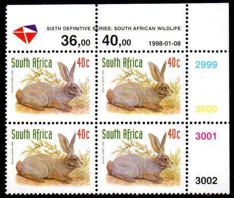 South Africa - 1998 Redrawn 6th Definitive 40c Control Block (1998.01.08) Coated Paper MNH